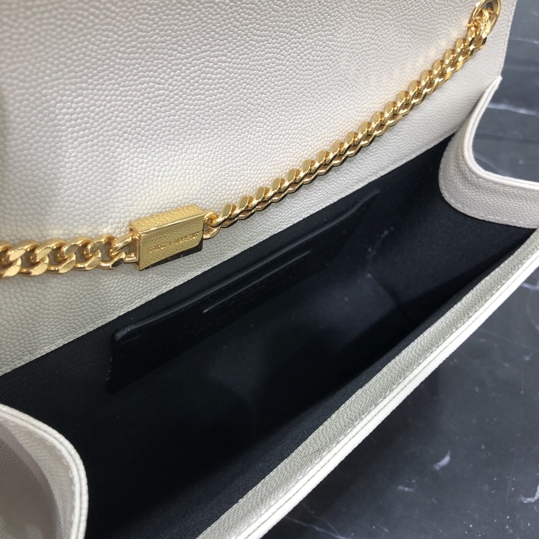 Saint Laurent Kate Tassel Medium Grain Calfskin Shoulder Bag White 354119 Gold